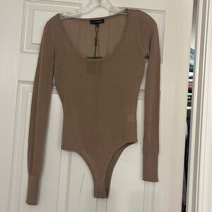 Women's Tan Long Sleeve Bodysuit